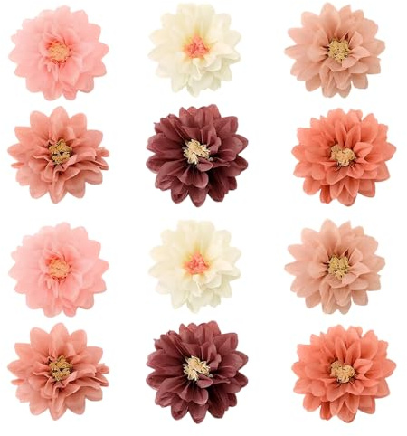 12 Pon Pon di Carta Velina in 6 Colori Pastello (30cm) - Decorazioni per Matrimoni Boho, Feste & Compleanni - Fiori di Carta per Tavolo, Parete o Sfondo Foto