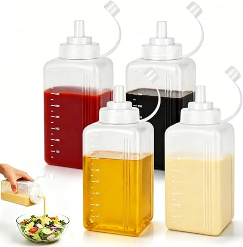 MJFENDAI 4 bottiglie da spremere, 800 ml, bottiglia da spremere a bocca larga con tappi, bottiglie di colore vuote con punte per salse da cucina, pittura, olio d'oliva, bottiglia di salsa