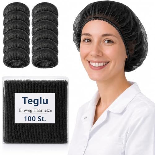 Teglu 100 stycken hårnät kök – medicinsk näthuva engångs – XL Hair Bonnet & OP-huva, ventilerande latexfri med elastiskt band, hygienisk hårhuva för gastronomiklinik laboratorium