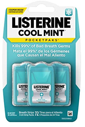 3x Listerine PocketPaks Breath Strips, Cool Mint, Dispensers - für kühle Minze Atem