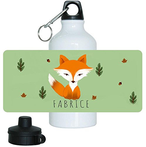 Eurofoto Trinkflasche mit Namen Fabrice und schönem Motiv mit Fuchs im Aquarell-Stil für Jungen | Aluminium-Trinkflasche