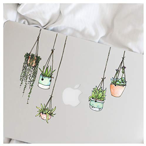 Fünfer-Set Aufkleber mit Gezeichneten Hängepflanzen-Motiven - Sticker für Laptop, Kühlschrank und Macbook - Coole Sachen