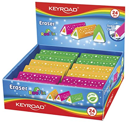 KeyRoad Roofix Lot de 24 gommes universelles triangulaires/emballées en présent/couleurs mélangées/en caoutchouc thermoplastique de qualité supérieure pour enfants