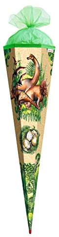 ROTH Schultüte groß Veganosaurus 85 cm - 6-eckig Rot(h)-Spitze Tüllverschluss - Zuckertüte Schulanfang