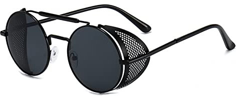 besbomig Retro Rund Steampunk Sonnenbrille für Damen Herren Polarisiert UV Schutz - Hippie Metallrahmen Festliche Partybrille Fasching Brillen Modeaccessoire