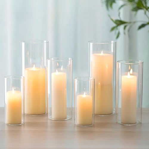 Romadedi Vase Cylindrique en Verre Photophore Bougeoir - Lot de 6 Vases Transparent Haut pour Bougie Décoration Centre de Table Mariage Decoration Maison Salon Anniversaire