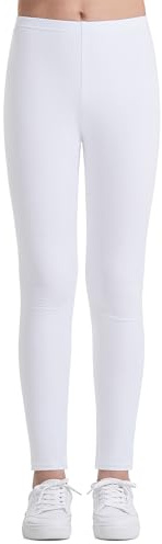 Auranso Leggings Mädchen Sport Baumwolle Kinder Hosen Lange Blickdicht 134-140 Weiß