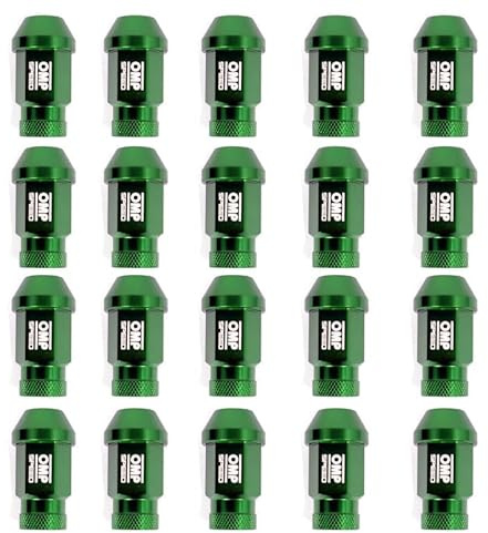 OMP Speed Juego de 20 Tuercas de Aluminio M12X1.5 Llave de 19 Largo 40mm Color Verde de Aluminio 7075