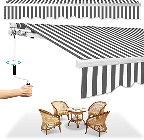 Herrselsam Toldo con brazo articulado, 350 x 300 cm, toldo retráctil con manivela, protección solar contra el agua, ángulo ajustable hasta 30 grados, requiere montaje, incluye soporte de pared, color