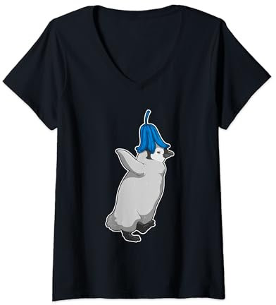 Damen Pinguin Glockenblume Blumen T-Shirt mit V-Ausschnitt