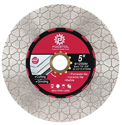FOCSTOL Diamant Trennscheibe - 125mm x 22,23mm Fliesentrennscheibe Schneiden und Schleifen für Porzellan Keramikfliesen Marmor Granit Kunststein Quarz