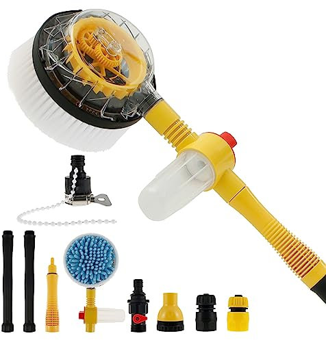 Grusce Car Wash Brush Kit with 39'' Long Handle, 360° Auto Rotating Car Cleaning Brush with Soap Dispenser High Pressure Car Cleaner with Hose Attachment Car Cleaning Tool for Cars Yard Garden Home