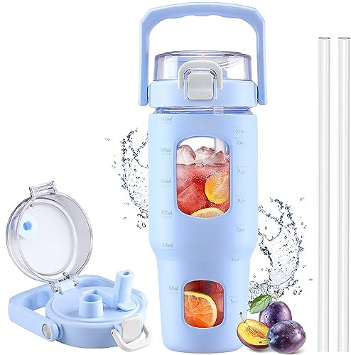 HYDRAGLAZIC 960ml Glasflasche mit Strohhalm