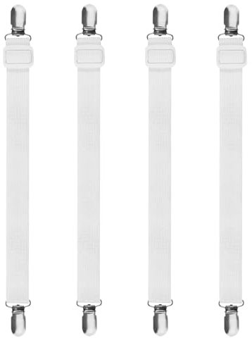 KEELYY 4 Stück Bettlakenspanner, Bettlakenspanner Verstellbar (30-100CM), Spanner für Bettlaken, Elastische Betttuchspanner, Lakenspanner für Bettlaken, Matratze, Bügelbrett Oder Sofa - Weiß