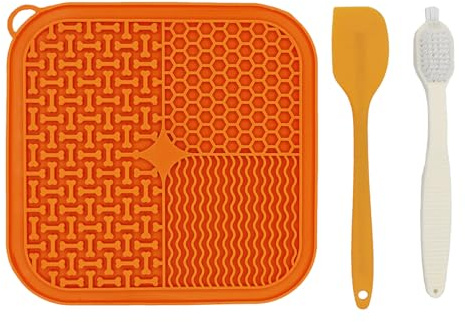 Myslie Dog Lick Mat, Slow Feeder Licking Mat for Dogs and Cats with Suction Cups, Non-Slip Lick Pad for Feeding and Training (Orange)