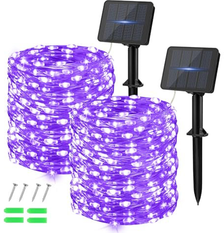 Dalugo Purple Solar Lights Outdoor Garden, 2 Pack 120 LED Solar Powered Fairy Lights 40Ft 8 Modes Waterproof String Lights for Garden, Yard, Tree, Indoor/Outdoor Decoration