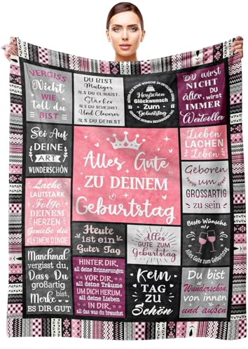 Manta de Peluche de Regalo de Cumpleaños para Novia: PRITOK Manta Ligera y Cálida, Manta de Regalo de Cumpleaños para Mujeres para Mamá, Esposa, Amiga 130 * 150cm Manta Decorativa de Feliz Cumpleaños