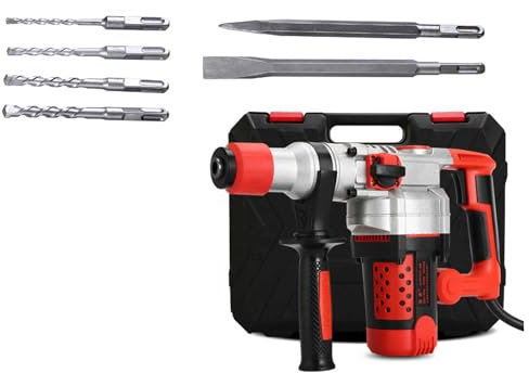Electric Demolition Hammer Drill - Heavy Duty Concrete Breaker Kit with 30 Cylinder Pick Set - High-Powered Corded SDS Drill - 2200W