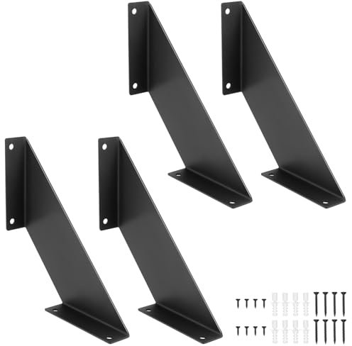 QWORK® 4 Stück Schwarz Regalträger Regalhalterung, Schwerlast Metall Wandhalterungen für Wandregale - 20cm