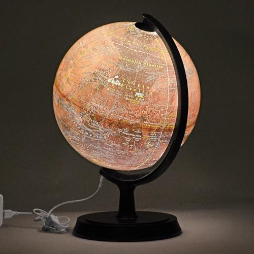 Mapsoft Explorer Illuminated Red Mars Globe, 24cm/9.5, RI-24, Mars Map, Mars Atlas, Mars Poster, Red Planet