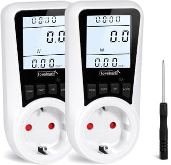 Hapihom 2Pcs 3680W Energiekostenmessgerät,Strommessgerät,Stromkostenmessgerät,Leistungsmessgerät,Stromzähler für Steckdose mit Größer LCD Bildschirm+Hintergrundbeleuchtung, Überlastsicherung