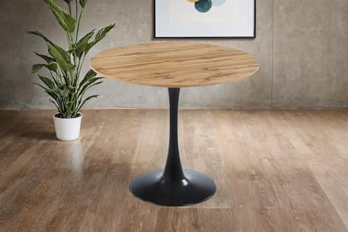 SAM Esstisch Stockholm | Rund Ø 70 cm | Holz Wildeiche-Optik | Gerade Kante | Tulpenfuß Metall schwarz | Moderner Säulentisch/Kaffeetisch für Esszimmer & Küche