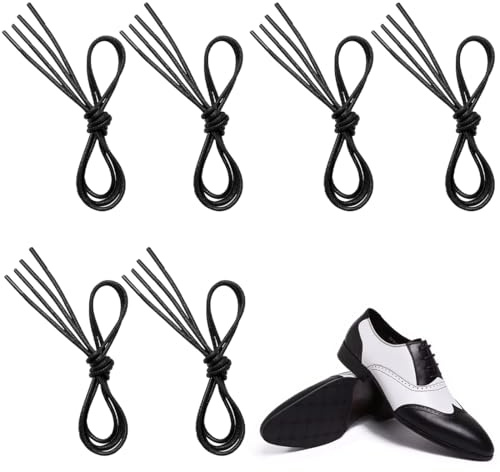 Lacets Ronds Cirés pour Chaussures de Ville, 3 Paire, Lacets pour Chaussures de Ville, Habillées, Remplacement Lacets, pour Femme ou Homme, noir, 80, 90, 100 cm, 1 paire de chaque, 2,5 mm