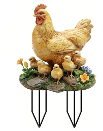 ZAHD Gartendeko Gartenstecker 2D Acryl Gartenhuhn Estacas de Jardín de Arte de Patio de Pollitos und gallina Juego de Insertos Decorativos de jardín decoración Exterior gallina acrílico (A)