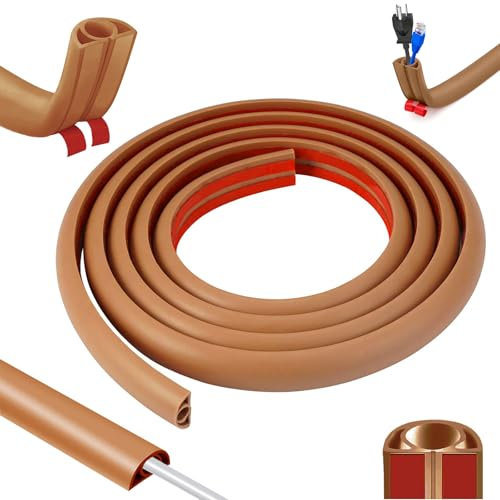 3M Canaleta para Cables Autoadhesiva, Protector de Cables para Suelo, Cubiertas de Suelo para Cables Autoadhesiva Montaje para Todos los Hogar, Oficina, Escuela, Marrón