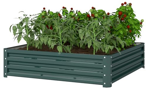 Outsunny Jardinera Exterior Grande Rectangular de Acero Galvanizado Huerto Urbano para Cultivar Plantas Flores Hierba Macetero Grande Exterior con Base Abierta 120x120x30 cm Verde