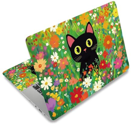 PLIGREAT Lindo Gato Negro Laptop Skin Pegatinas para Ordenador Portátil con Diseño de Gato Adecuado para Portátiles de 12  13 13.3 14 15 Portátiles Universal Extraíble Vinilo Portátil Protector