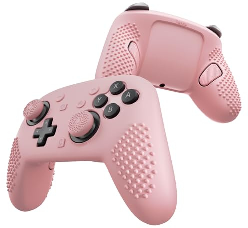 PlayVital Coque pour Switch 2 Pro Housse Protection pour Nintendo Switch 2 Pro Grip Manette Étui Silicone avec Capuchon Bouton/Joystick & Autocollant,Cover Controller Skin Antidérapant-Rose