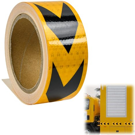 EAAGHK Bande Réfléchissante Autocollanten 10 m x 5 cm, Ruban de Signalisation Adhésif avec Flèches Réfléchissantes, Bandes de Sécurité Réfléchissants, pour Véhicules Marquage au Sol Casque, Jaune/Noir
