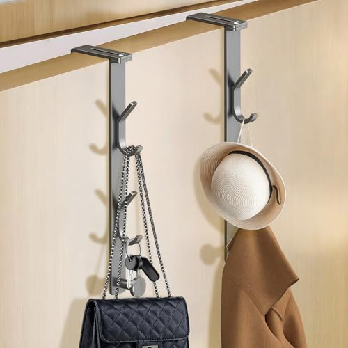RoyalChic Dörrkrokar, 2 stycken x 3 krokar dörrgarderob för upphängning, justerbara klädkrokar dörrinsida för universella dörrar för kläder, handdukar, badrockar för upphängning upp till 10 kg (svart)
