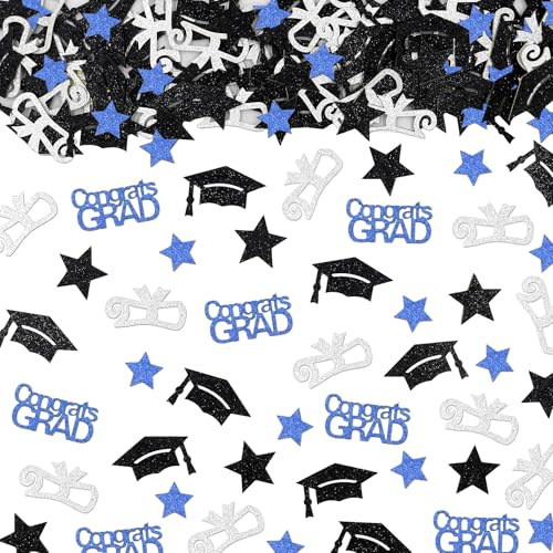 Gybeizhu 200PCS Glitter Graduation Confetti Class of 2026, Black and Blue Graduation Decorations, Grad Cap Star Congrats Grad Diploma Table Scatter for Grad Party Decorations 2026.
