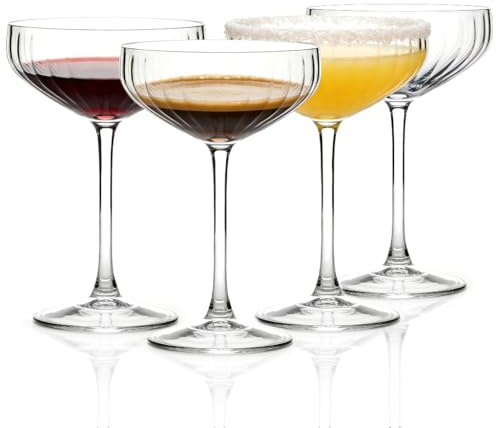 Vessyn Martiniglas Set med 4, lång stam Unikt Ribbade Coupe 300 ml Vintage Glas, Klassisk Cocktailglas, Bardricksglas Set Perfekt för Cocktail, Vin, Champagne & Present