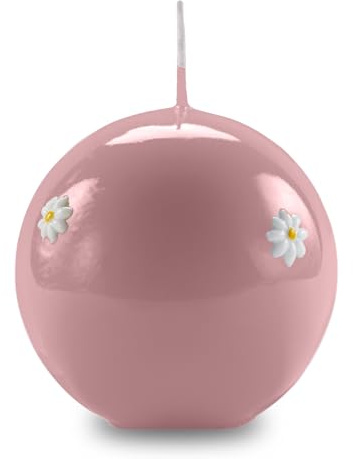 Cereria Di Giorgio - Vela esférica decorada con margaritas - Color rosa polvo - Diámetro 10 cm - Duración 49 horas - Con bolsa de regalo - Colección Spring - Artesanal