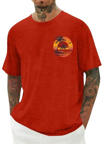 Herr Hawaii Kort Ärm T Shirt Med Gecko För Utflykt Skog Sjö Bad Adult Man Andas Snabbtorkande Komfortabel Ledig Semester Red S