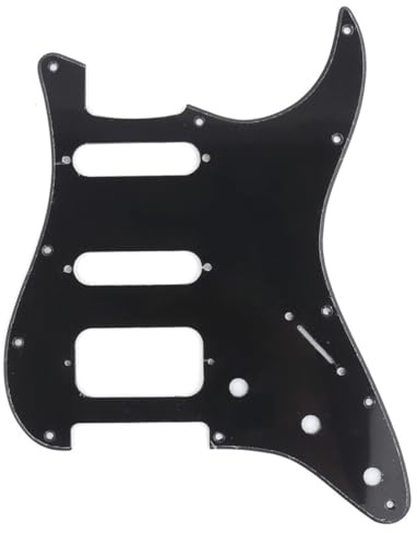 Musiclily Pro 11-Hole Round Corner HSS Guitar Strat Pickguard for USA/Mexican Stratocaster Open Pickup, 1Ply Glossy Black