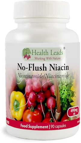 No-Flush Niacin 490mg x 90 Capsules, Nicotinamide/Niacinamide - Flush Free Form of Vitamin B3/Niacin,Magnesium Stearate Free & No Nasty Additives, Vegan, Made in Wales