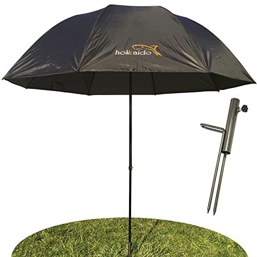 NECO Parapluie de pêche Ø 220 cm avec porte-parapluie, matériau protecteur contre la pluie et les UV, pour 2 hommes et bagages à la carpe + étui gratuit 15020