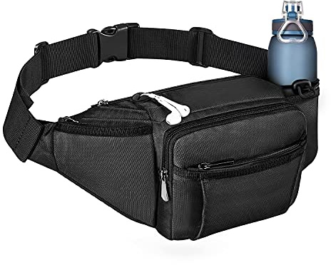 NOOLA Fanny Pack Waist Bag for Men Women, Lightweight Waist Pack with Water Bottle Holder, Adjustable Belt Bag with Multi-Pockets for Hiking, Dog Walking, Outdoor, Cycling, Running, Travel, Black