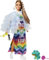Barbie GYJ78 - Extra Puppe, Regenbogenkleid, blaue Rüschenjacke, Haustier-Krokodil, lange brünette Haare, mehrlagiges Outfit, Accessoires, flexible Gelenke, Spielzeug Geschenk für Kinder ab 3 Jahren