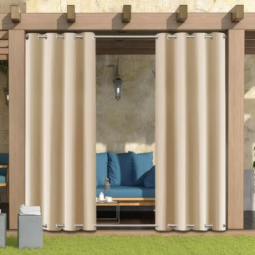 LiveGo Outdoor Curtains for Garden Patio Gazebo Pergola,Waterproof,Windproof,Blackout Thermal Insulated Double Grommet(Top and Bottom) Outdoor Curtains for Garden Patio Door(1 Panel,52*94,Beige)