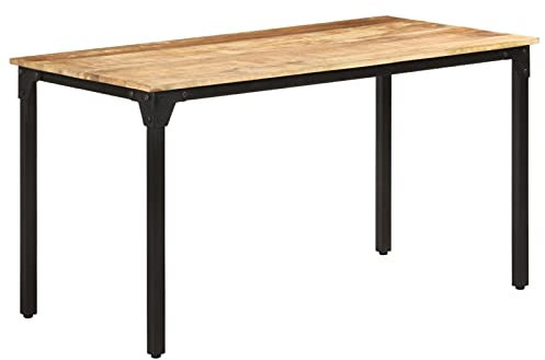 Tidyard trä-matbord, köksbord, matbord, matbord, 140 x 70 x 76 cm, träbord, matsal, kök, grov mangoträ med naturlig finish, pulverlackerat järn