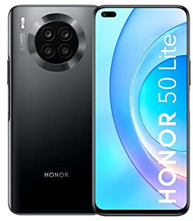 HONOR 50 Lite Mobile Phone, SIM-Free Unlocked Smartphone with 6.67” Full View Display, 64MP Quad Camera, 66W Supercharge, Dual Sim, NFC, 6+128GB, 2 Year Warranty