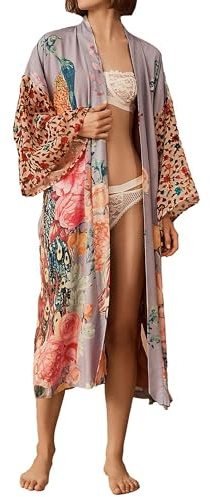 Bsubseach Plus Size Summer Swimsuit Cover Up for Women Kimono Cardigan Long Bathing Suit Coverup Peacock Print