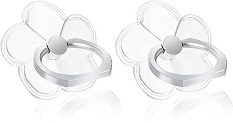 Cobee Anillo de Teléfono Celular con Soporte de Dedo - 2 Soportes Transparentes en Forma de Flor - Rotación de 360° y Brillo Transparente
