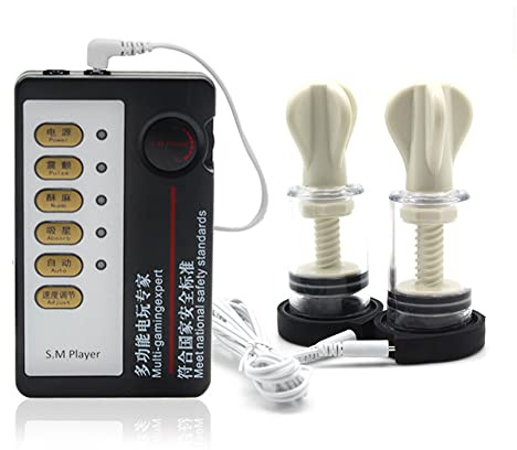 Jinqian Elektrostimulation Nippelsauger Brustwarzensauger Set,Extra Stark Nipple Sucker Nipple Pump Elektro Shock Brust Vergrößerung Massagegerät Stimulator SM E-Stim Sexspielzeug für Frauen und Paare