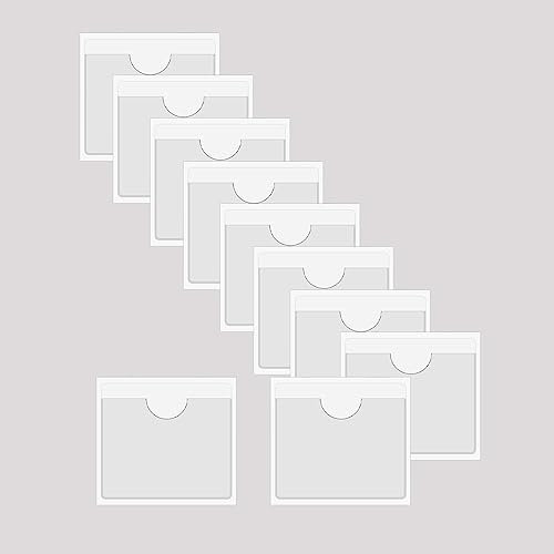 BAIWOAK 10 Stück transparente selbstklebende Taschen, Kunststoff, selbstklebend, Etikettenhalter für Karteikarten, Planer, Schränke, Regale (105 x 100 mm)…